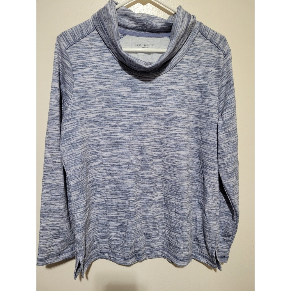 Karen Scott Cowl Neck Pullover Women Medium Blue Space Dye Athleisure